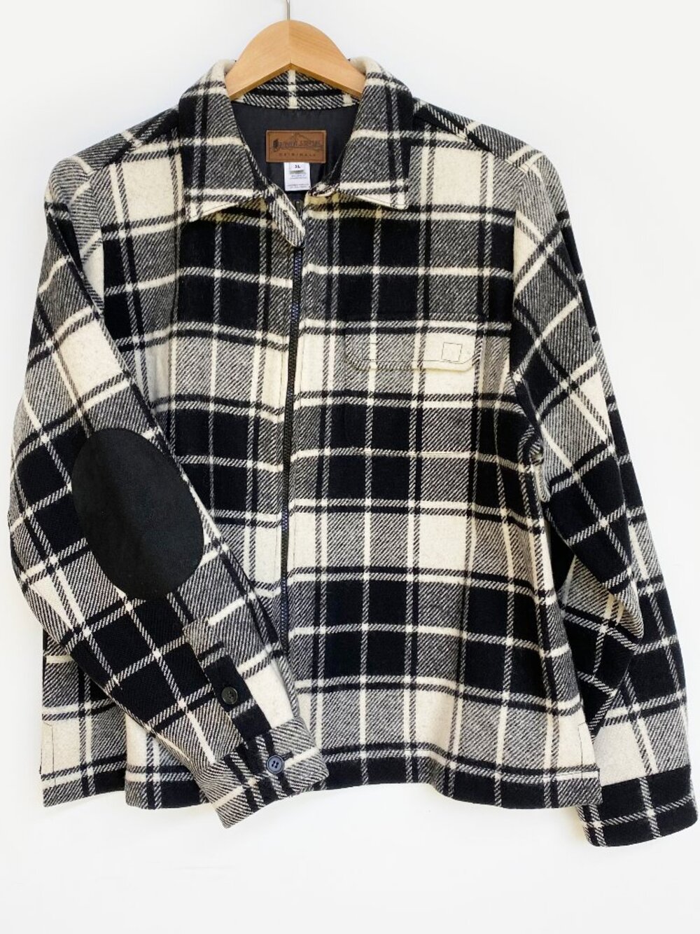 Pendleton Originals XL Plaid Wool Jacket Zip Front Elbow Patches